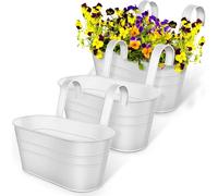 Bac à plantes métallique suspendu avec crochet amovible et trou de drainage - bac à plantes pour balcon Seau - pots de fleurs suspendus pour l'intérieur et l'extérieur - fenêtre de balcon - set de 3 B