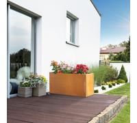 Bac à plantes « Vaargel » - Pot d'intérieur et d'extérieur, 40 x 80 x 30 cm, rectangulaire, en acier Corten (rouille patinée)