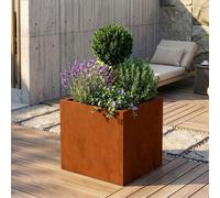 Bac à plantes « Vaargel » - Pot d'intérieur/extérieur, 60 x 60 x 60 cm, carré, en acier Corten (rouille patinée)