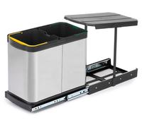 Bac à recyclage pour montage inférieur et extraction manuelle/automatique dans les éléments de cuisine - Inox 2x12 litres plastique et acier inoxydable.