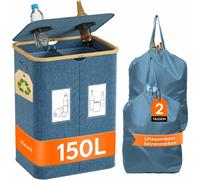 Bac de collecte de bouteilles de 150 litres, avec 2 compartiments et couvercle, de couleur bleu foncé