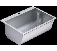 Bac de lavage intégré KWC, modèle SIRIUS, en acier inoxydable, dimensions 670 x 281 x 520 mm, avec trop-plein à droite, et trou pour robinet