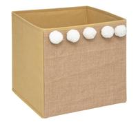 Bac de Rangement en Jute Marron Caramel avec Pompons - Atmosphera