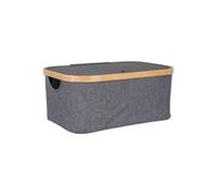 Bac de Rangement en Tissu Gris et Bambou avec Couvercle Petit Modèle - ANDREW -