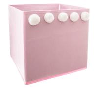 Atmosphera – Bac de rangement enfant à pompons – 29x29 cm, 5 pompons – Rose