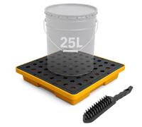 Bac de récupération 33 x 33 x 5,6 cm avec grille pour tonneau de 25 litres | Bac de récupération en polyéthylène haute densité 4 l, grille antidérapante amovible, vis de vidange, laboratoire, usine