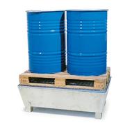 Bac de rétention 2 fûts caillebotis électroforage galvanisé à chaud 1278x738x360 mm charge 700 kg