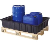 Bac de rétention de sécurité en plastique noir, avec une capacité de 220 litres, dimensions (L x l x H) : 1230 x 830 x 260 mm, capacité de charge : 500 kg