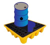 Bac de rétention des déversements de sécurité Industrielle, Plateforme empilable avec Drain, Coloris Noir et Jaune, Dimensions : 49 x 36 x 10 cm
