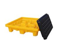 Bac de rétention des déversements durable - Palette en plastique jaune anti-fuite pour le stockage sécurisé des liquides, plateforme de rétention des déversements 72 x 72 x 16 cm pour une pr