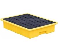 Bac de rétention empilable pour fûts d'huile - Plateau de rétention modulaire avec drain, plateforme de sécurité industrielle à grille, jaune, 50 x 36 x 10 cm - Idéal pour la gestion des dév