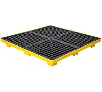Bac de rétention empilable pour fûts d'huile - Plateau de rétention modulaire avec drain, plateforme robuste en caillebotis industriel pour garage/usine, jaune, 120 x 120 x 10 cm, solution d