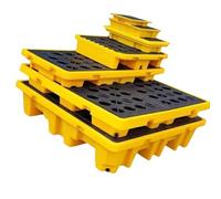 Bac de rétention industriel anti-déversement - Étanche, plateau antidérapant à grille, empilable en polyéthylène - 67 x 67 x 15 cm, solution de sécurité robuste pour liquides et produits chi