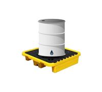 Bac de rétention industriel anti-fuites. Bac de rétention jaune robuste avec grille pour le stockage de fûts, plateforme anti-fuites durable, 72 x 72 x 16 cm, solution de rétention des déver