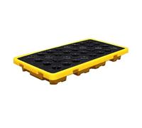 Bac de rétention modulaire anti-fuite pour entrepôts et usines, avec système de drainage intégré. Ce bac de rétention étanche, conçu pour la sécurité industrielle et la protection de l'envir