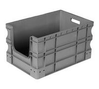 Bac de stockage plastique gerbable norme Europe avec paroi ouverte sur le côté - 65 litres - dim : H 34 x L 40 cm