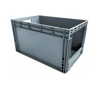 Bac de stockage plastique gerbable norme Europe avec paroi ouverte sur le côté - 65 litres - dim : H 34 x L 40 cm