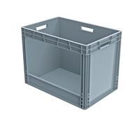Bac de stockage plastique gerbable norme Europe avec paroi ouverte sur le côté - 90 litres - dim : H 44,5 x L 40 cm
