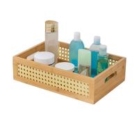 Bac de stockage tissé, boîte de rangement en rotin,Boho Woven Organizer Box - Caisse de conteneur de rangement rustique avec poignées pour collations, jouets, livres, papeterie