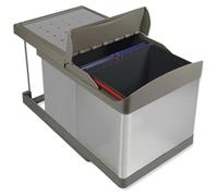 Bac de tri sélectif à fixation inférieure et extraction automatique dans module de cuisine 2x16litres - Plastique et acier inoxydable
