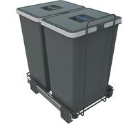 Bac de tri sélectif rétractable pour cuisine, 2 x 24 litres, gris, 30 x 45 x 46 cm