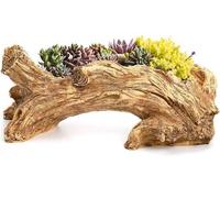 Bac décoratif en plastique imitation bois flotté, souche vintage, vase en forme de bois, pot de fleurs pour la décoration d'intérieur (37,1 x 13 x 10,9 cm)