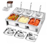 Bac Gastro Inox 6 x 2 L avec Couvercle et Cuillère - Boîte Inox Alimentaire pour Pizza, BBQ, Sauces & Légumes - Récipient Professionnel pour Cuisine, Restaurant & Traiteur