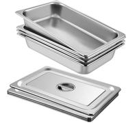 VEVOR Bac Inox Alimentaire avec Couvercle 53,7x33x9,5 cm Lot de 4 Plats à Four en Inox Épaisseur 0,8mm Bac Gastro Rectangulaire Effet Miroir Aliments Chauds et Froids pour Cuisine de Restaurant Gril
