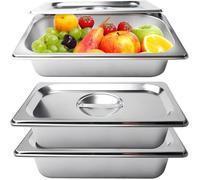 Bac Gastro Inox GN 1/3, Set de 3 Bacs Gastronomiques Inox avec Couvercles, PlatInox avec Couvercle, 32,5x17,6x6,5cm PlatInox GN 1/3