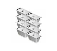 Bac Gastronorme GN 1/3 Lot de 8, Récipient Inox pour Bain-marie 0,8 mm d'Épaisseur, Bac Inox Alimentaire avec Couvercle 14