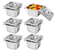Bac gastronorme GN 1/6 - 10 cm de profondeur - Lot de 6 - Inox - Avec couvercle
