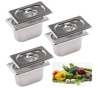 Bac gastronorme inox - 1/9 - 0,9 litre - Lot de 3 avec couvercle - 17,5 x 11 x 10 cm - Conteneur alimentaire
