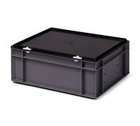Bac gerbable de rangement/stockage, gris, avec couvercle noir, 400x300x156 mm (lxlxh), conception robuste de Polyproplyen