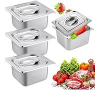 Bac Inox Alimentaire avec Couvercle,3 Pièces Bac Gastronorme,Plat Inox Barbecue,Plat Rectangulaire pour Mariner Viande,Escalopes,Empilable Set à Panure,Récipient pour Cuisine (GN1/6-17.5x16.5x10cm)