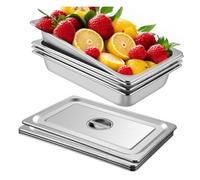 Bac Inox Alimentaire avec Couvercle 53,7x33x9,5 cm Lot de 4 Plats à Four en Inox Épaisseur 0,8mm Bac Gastro Rectangulaire Effet
