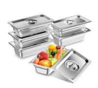 Bac Inox Alimentaire Bac Gastro Lot de 6 Plat Inox avec Couvercle GN 1/3 | récipients de poêle en acier inoxydable de 100 mm de profondeur avec couvercle pour bain marie traiteur 1 mm d'épaisseur