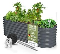 Bac Potager Surélevé Acier 200x60x60 cm, 6-en-1, Anthracite | 6 configurations, 64 cm de haut, fond ouvert, acier galvanisé Zn-Al-Mg, stable et antirouille, jardinage confortable