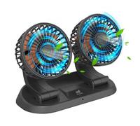 Baceyong Ventilateur de refroidissement de voiture à double tête 24V avec port allume-cigare pour camion, camionnette, SUV, camping-car, bateau, 360° horizontal 180° vertical pivotant réglable