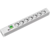 Multiprise Bachmann 19" en PVC, 1,5 U, 7 prises, gris clair, 2,0 m, avec interrupteur