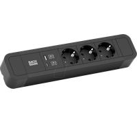 BACHMANN PRIMO2 Multiprise 3x contact de protection, aluminium, USB Charger A&C, noir, 2 m