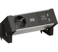 Bachmann DESK 2 ALU BLACK - Bâti de prises - entrée, entrée GST18 - prises de sortie : 1 (CEE 7/3, 2 x USB) - 20 cm - gris, noir