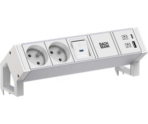 BACH 937.410 - DESK2 ALU BLANC 2xUTE 1xUSB A/C 22W 1xSwitch 0,2m