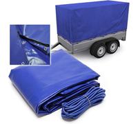 Bâche bleue pour remorque, dimensions 207,5 x 114 x 90 cm, en polyester 1000D, avec deux fermetures éclair et sangles de fixation