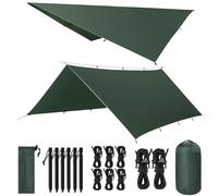 Bâche de camping imperméable - Résistante aux UV - 3 x 4 m - Vert foncé - Avec cordes de fixation et piquets - Pour pique-nique et camping