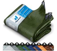 Bâche de protection Floordirekt imperméable 240 g/m² avec œillets résistante à la déchirure Bâche de protection en tissu pour meubles de jardin, bois, camping et chantier, verte, 6 x 8 m