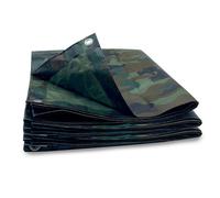 Bâche de protection 3,6 x 5 m camouflage militaire, bâche polyéthylène 130 g/m² anti-UV avec œillets aluminium - imprimé kaki