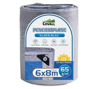 Bâche de protection 6x8 mètres, légère, en PE, 65g/m², couleur argent/bleu, imperméable, avec protection UV