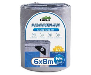 Bâche de protection 6x8 mètres, légère, en PE, 65g/m², couleur argent/bleu, imperméable, avec protection UV