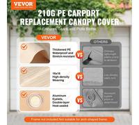 Bâche de remplacement pour abri de voiture 10 x 20 pieds, bâche de protection pour garage, résistante, imperméable et protégée contre les UV, installation facile avec des sangles à boules, beige (bâch