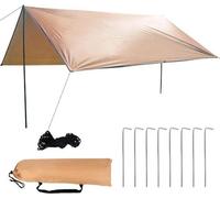 Bâche de tente 3 x 3 m, imperméable, protection contre la pluie et les mouches, protection UV, avec cordes de fixation et piquets en aluminium - Tapis de sol léger pour le camping et la randonnée